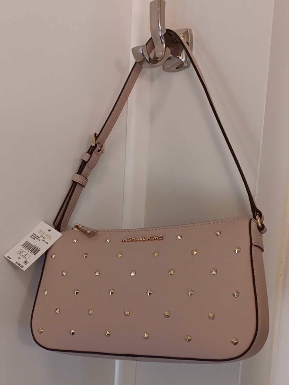 NWT Michael KorsJet Set Medium Blush Pink Studded Leather Pouchette Bag